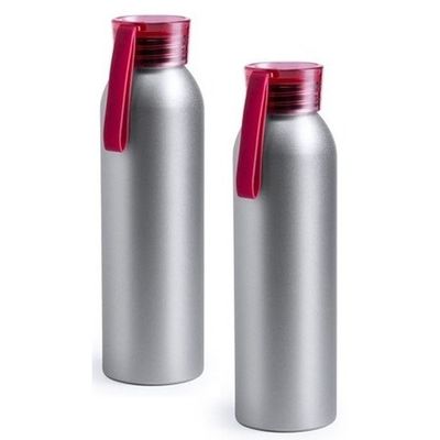 2x Aluminium drinkfles/waterfles met rode dop 650 ml