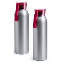 2x Aluminium drinkfles/waterfles met rode dop 650 ml