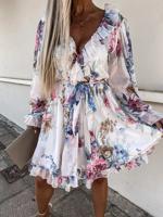 Casual V Neck Floral Dress With No