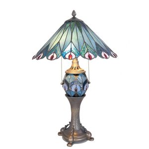 HAES DECO - Tiffany Tafellamp Blauw, Rood Ø 40x65 cm Fitting E27 / Lamp max 2x60W / Fitting E14 / Lamp max 1x7W