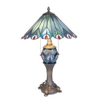 HAES DECO - Tiffany Tafellamp Blauw, Rood Ø 40x65 cm Fitting E27 / Lamp max 2x60W / Fitting E14 / Lamp max 1x7W - thumbnail