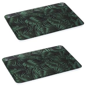 2x stuks dienbladen/serveerbladen rechthoekig Jungle 30 x 22 cm donker groen