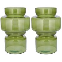 Bellatio Design Bloemenvaas - 2x - groen transparant gerecycled glas - D17 x H25 cm - Vazen