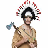 Indianen verkleed accessoires set - Veren tooi en bijl - met ornamenten - volwassenen