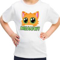 Verkleed T-shirt voor jongens/meisjes - Miauw - wit - carnaval - feestkleding voor kinderen