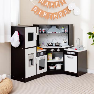 Kinderkeuken voor Kinderen 3+ Hout Speelkeuken met Licht en Geluid Houten Keuken Hoek met Bord Incl. Accessoires (Koffie)