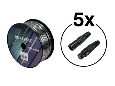 EUROLITE Set DMX Cable 2x0.22 100m bk + 10 Connectors