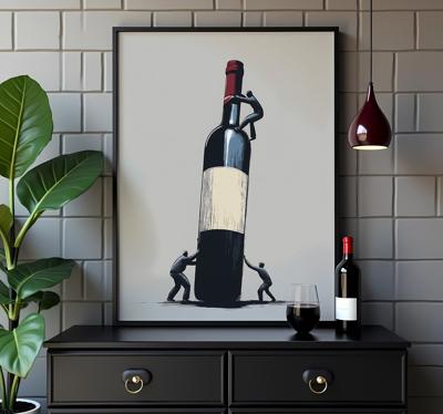 Werken aan een fles wijn poster abstract