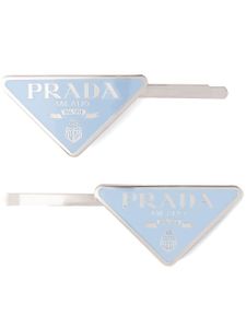 Prada lot de deux barrettes à logo triangulaire - Bleu