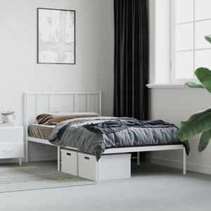 Bedframe met hoofdbord metaal wit 100x190 cm