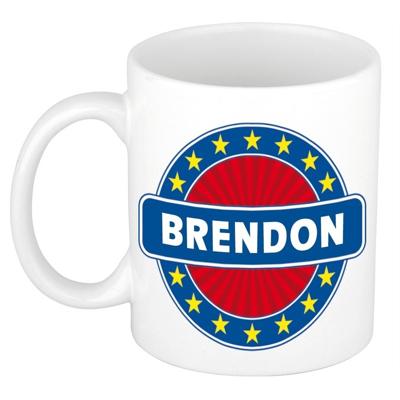 Brendon voornaam koffiemok - beker - wit/blauw - 300 ml - Cadeau - Heren - Collega - Vaderdag Brendon voornaam koffiemok - beker - wit/blauw - 300 ml - Cadeau - Heren - Collega - Vaderdag