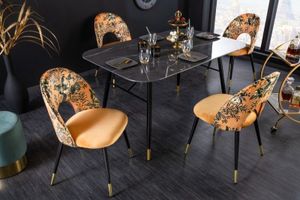 Design stoel PRET-A-PORTER geel fluweel bloemmotief en gouden voetdoppen - 41701