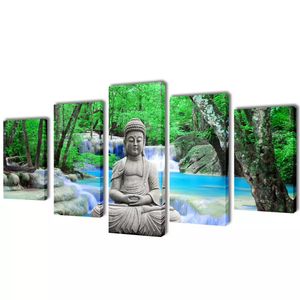 VidaXL Canvas muurdruk set buddha 200 x 100 cm