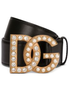 Dolce & Gabbana ceinture en cuir à logo DG - Noir