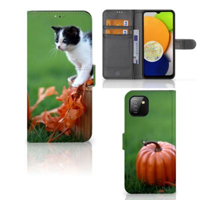 Samsung Galaxy A03 | Telefoonhoesje | Met pasjeshouder | Kitten