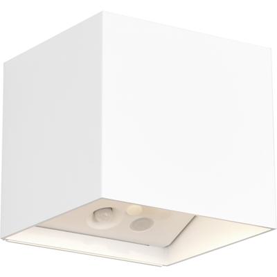 LED Tuinverlichting - Trion Elan - Wandlamp Buitenlamp - 2 Lichtpunten Boven en Onder van 1 Watt - Warm Wit 3000K - Bewegingssensor - Op Batterijen - Vierkant - Mat Wit - Kunststof