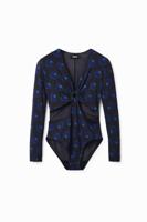 Body met cut-out en geometrische cirkelprint - BLUE - XL