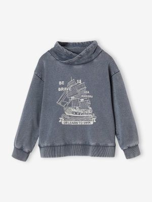 Jongenstrui met snood, piratenschipmotief en vervaagd effect gemêleerd grijs