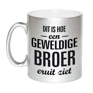 Zilveren geweldige broer cadeau koffiemok / theebeker 330 ml