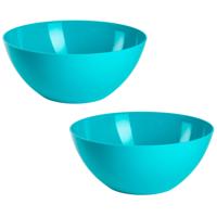 Plasticforte Voedsel serveren schaal - 2x - D26 x H11 cm - kunststof - turquoise blauw - 3400 ml