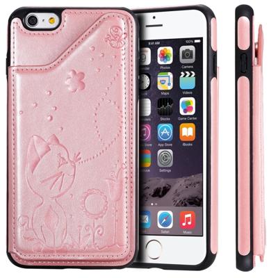 Voor iPhone 6 plus Kat Bee reliëf patroon schokbestendige beschermende case met kaartsleuven & fotolijstjes (Rose goud)