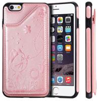 Voor iPhone 6 plus Kat Bee reliëf patroon schokbestendige beschermende case met kaartsleuven & fotolijstjes (Rose goud)