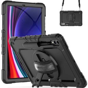 Accezz Rugged Backcover met schouderstrap Samsung Galaxy Tab S9 Plus Tablethoesje Zwart