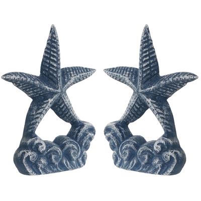 Deurstopper Zeester - 2x - blauw - gietijzer - 12 x 6 x 15 cm - maritiem