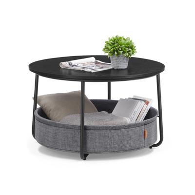 Salontafel met stoffen mand voor extra opbergruimte, Inktzwart + leigrijs