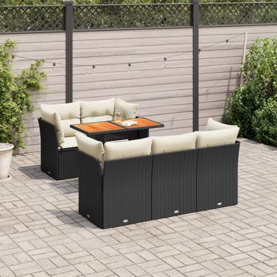 6-delige Loungeset met kussens poly rattan zwart