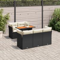 6-delige Loungeset met kussens poly rattan zwart