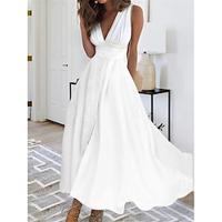 Dames Witte jurk Casual jurk Swingjurk Lange jurk maxi-jurk Katoen Met ruches Afspraakje Vakantie Streetwear Maxi V-hals Mouwloos Zwart Wit Blozend Roze Kleur Lightinthebox