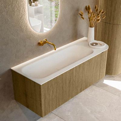 Badmeubel Mondiaz Kurve | 125 cm cm | Meubelkleur Dusk | Wastafelkleur Talc | Solid surface | Wasbak links zijde spoelbak | Zonder kraangat(en)