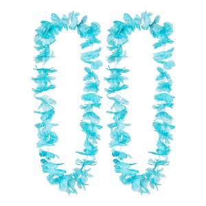 Hawaii krans/slinger - 2x - Tropische kleuren turquoise blauw - Bloemen hals slingers