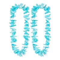 Hawaii krans/slinger - 2x - Tropische kleuren turquoise blauw - Bloemen hals slingers - thumbnail