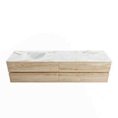 MONDIAZ VICA-DLUX 200cm badmeubel onderkast Washed Oak 4 lades. Inbouw wastafel CLOUD links 1 kraangat, kleur Frappe.