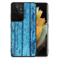 Samsung Galaxy S21 Ultra Houten Print Telefoonhoesje Wood Blue