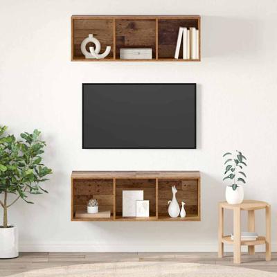 Wandgemonteerde TV-kasten 2 pcs Oud hout 37 x 37 x 107 cm