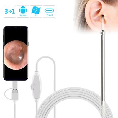 i95 3 in 1 USB oor Scope inspectie HD 0.3 MP camera visuele oor lepel voor OTG Android telefoons & PC & MacBook 1.75 m lengte kabel (wit)