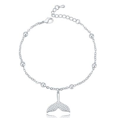 Zilverkleurige Damesarmband Verstelbaar met Walvis Vin en Zirkonia