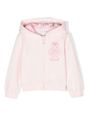 Roberto Cavalli Junior hoodie zippé à logo brodé - Rose