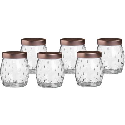 Voorraadpot/bewaarpot Beau - 6x - 1L - glas - koperen deksel - D13 x H13 cm Voorraadpot/bewaarpot Beau - 6x - 1L - glas - koperen deksel - D13 x H13 cm