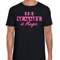 Toppers verkleed T-shirt heren - The summer is Magic - zwart - glitter roze - Tropische feestkleding