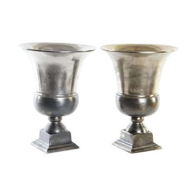 Vaas DKD Home Decor 24 x 24 x 31,5 cm Zilverkleurig Gouden Aluminium Modern (2 Stuks)