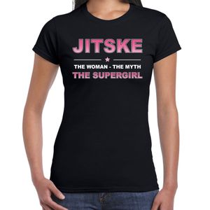 Naam cadeau t-shirt / shirt Jitske - the supergirl zwart voor dames