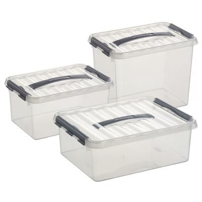 Sunware Q-Line opberg boxen set - 3 maten - 6-9-12 liter - kunststof - transparant/grijs