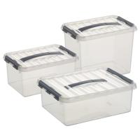 Sunware Q-Line opberg boxen set - 3 maten - 6-9-12 liter - kunststof - transparant/grijs