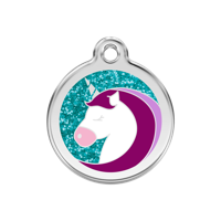 Unicorn Aqua glitter hondenpenning medium/gemiddeld dia. 3 cm - Reddingo