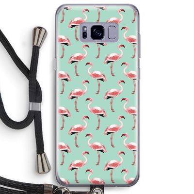 Flamingoprint groen: Samsung Galaxy S8 Plus Transparant Hoesje met koord