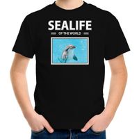 Dolfijn foto t-shirt zwart voor kinderen - sealife of the world cadeau shirt Dolfijnen liefhebber XL (158-164)  -